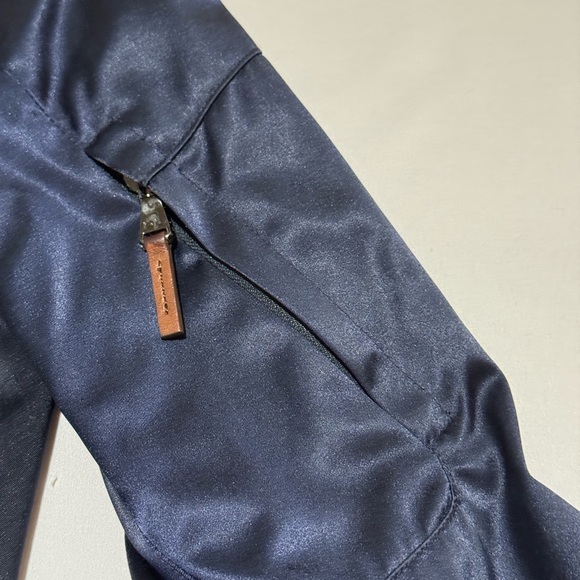 Ralph Lauren Midnight Blue Satin Jacket with Brown Leather Trim Sz Small - Picture 12 of 16